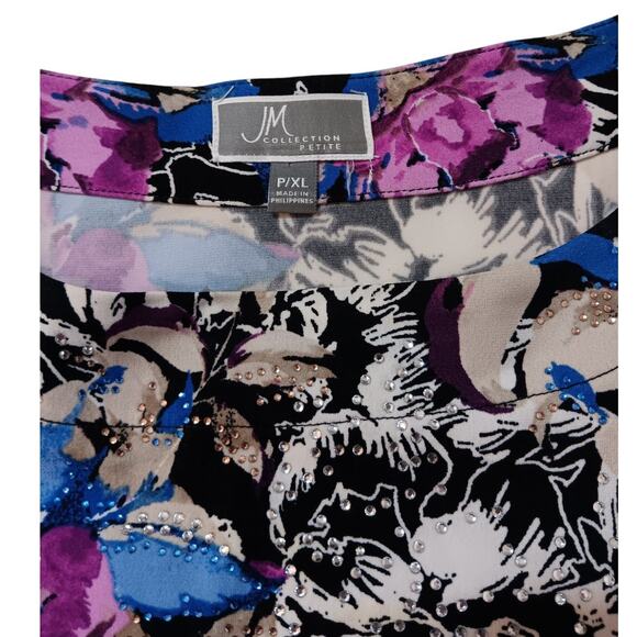 JM COLLECTION Stretchy Top Petite XL Beaded Bling Colorful Floral Work Office‎ - Picture 5 of 7